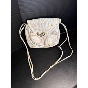 Vintage White NAS Imitation Frog Purse Long Strap & Gold Accents- Staining- READ